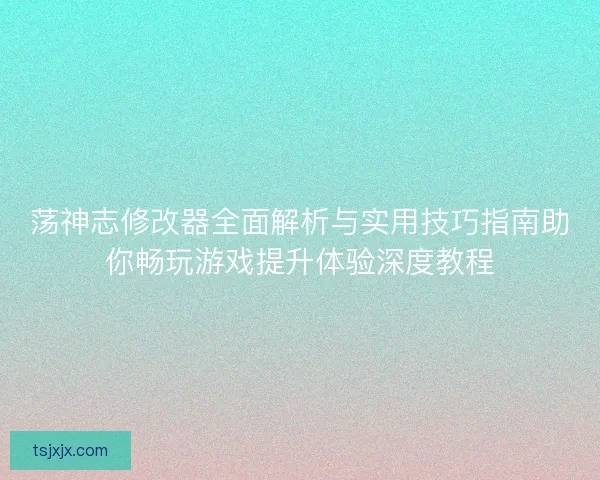 荡神志修改器全面解析与实用技巧指南助你畅玩游戏提升体验深度教程